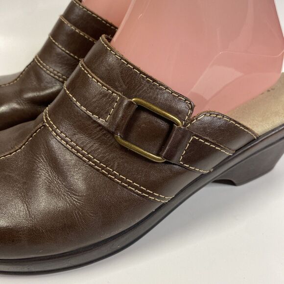 Naturalizer Brown Leather Clogs Women's Sz 10M Lial Mules S110 Metal Accents - Picture 4 of 15